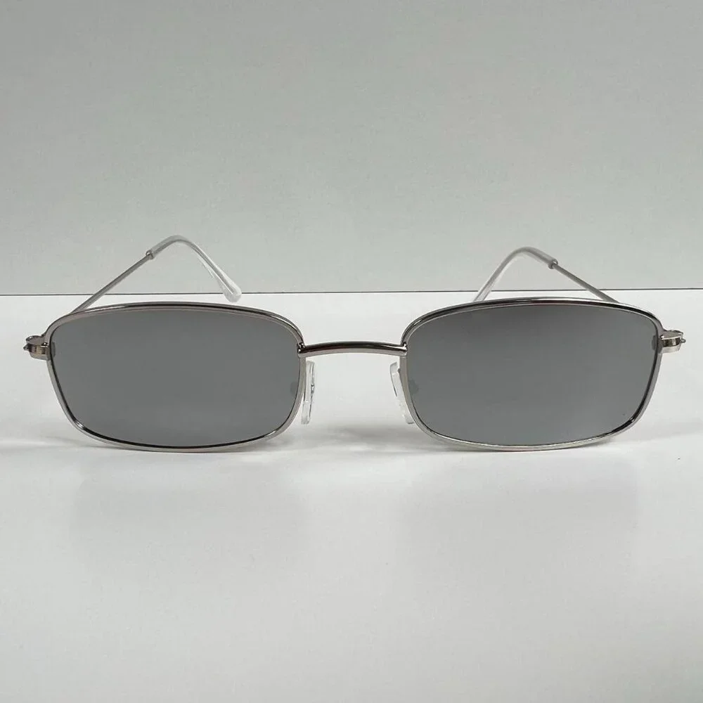 vintage y2k 90s 2000s unique slim style silver trim mirror lens sunglasses